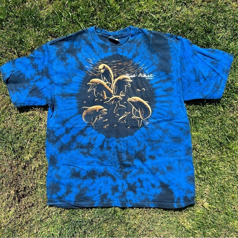 VTG Dolphin Ocean Nature Puerto Vallarta Tie Dye Souvenir Tee 90s Y2K Yazbek XL